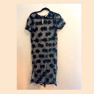 Twist black lacework sheer dress